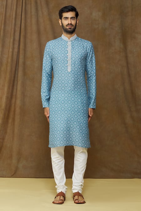 Buy Arihant Rai Sinha Blue Cotton, Chanderi , Embroidery Geometric Print Kurta Set Online at Aza Fashions Buy_Arihant Rai Sinha_Blue Cotton, Chanderi , Embroidery Geometric Print Kurta Set _Online_at_Aza_Fashions