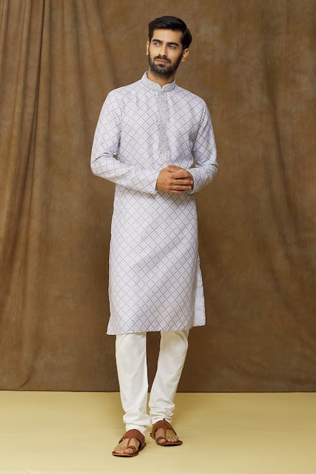 Buy Arihant Rai Sinha Grey Cotton Embroidery Geometric Print Kurta Online at Aza Fashions Buy_Arihant Rai Sinha_Grey Cotton Embroidery Geometric Print Kurta _Online_at_Aza_Fashions