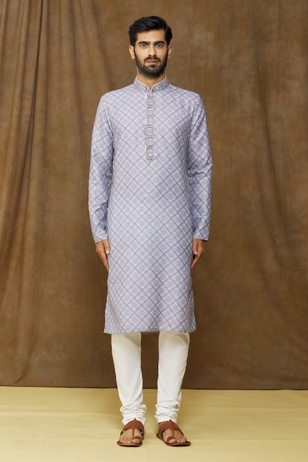 Buy Arihant Rai Sinha Grey Cotton, , Chanderi Geometric-floral Print Kurta Set Online at Aza Fashions Buy_Arihant Rai Sinha_Grey Cotton, , Chanderi Geometric-floral Print Kurta Set _Online_at_Aza_Fashions