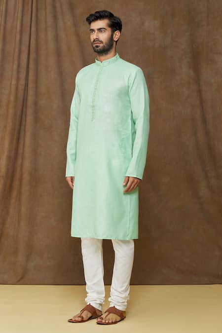 Buy Arihant Rai Sinha Green Linen, Cotton Embroidery Pastel Kurta Online at Aza Fashions Buy_Arihant Rai Sinha_Green Linen, Cotton Embroidery Pastel Kurta _Online_at_Aza_Fashions
