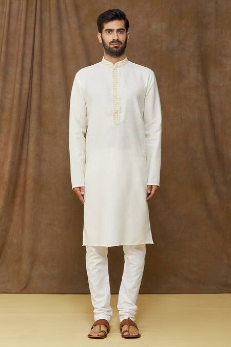 Arihant Rai Sinha Cream Linen, Cotton Embroidery Straight Kurta Online at Aza Fashions Arihant Rai Sinha_Cream Linen, Cotton Embroidery Straight Kurta _Online_at_Aza_Fashions