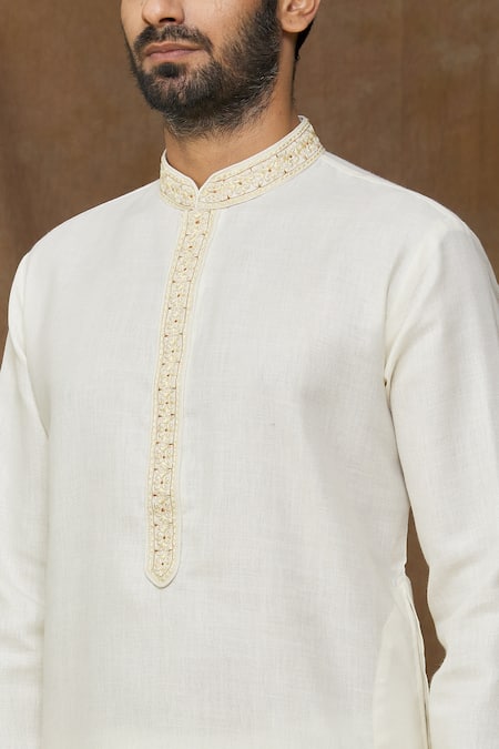 Shop Arihant Rai Sinha Cream Linen, Cotton Embroidery Straight Kurta Online at Aza Fashions Shop_Arihant Rai Sinha_Cream Linen, Cotton Embroidery Straight Kurta _Online_at_Aza_Fashions
