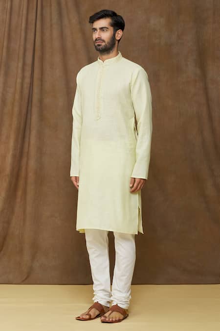 Buy Arihant Rai Sinha Green Linen, Cotton Embroidery Pastel Straight Kurta Online at Aza Fashions Buy_Arihant Rai Sinha_Green Linen, Cotton Embroidery Pastel Straight Kurta _Online_at_Aza_Fashions