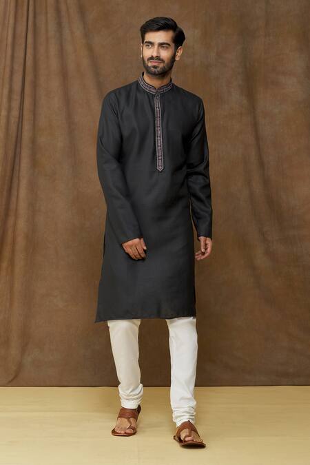 Buy Arihant Rai Sinha Black Linen, Cotton Embroidery Thread Placket Kurta Online at Aza Fashions Buy_Arihant Rai Sinha_Black Linen, Cotton Embroidery Thread Placket Kurta _Online_at_Aza_Fashions
