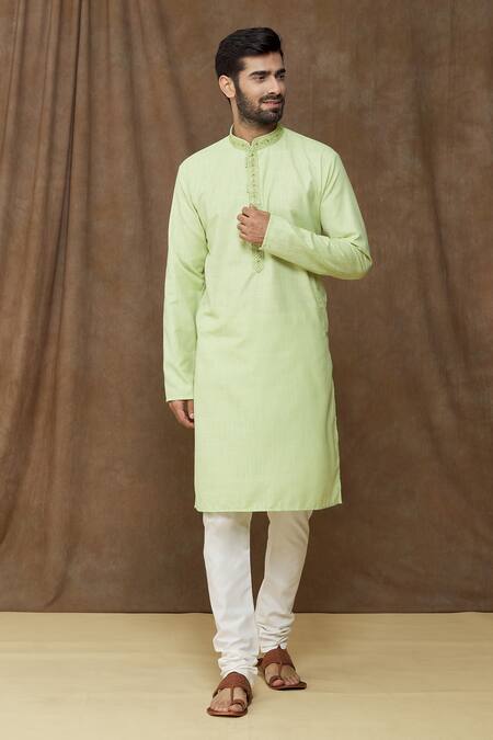Buy Arihant Rai Sinha Green Linen, Cotton Embroidery Floral Thread Placket Kurta Online at Aza Fashions Buy_Arihant Rai Sinha_Green Linen, Cotton Embroidery Floral Thread Placket Kurta _Online_at_Aza_Fashions