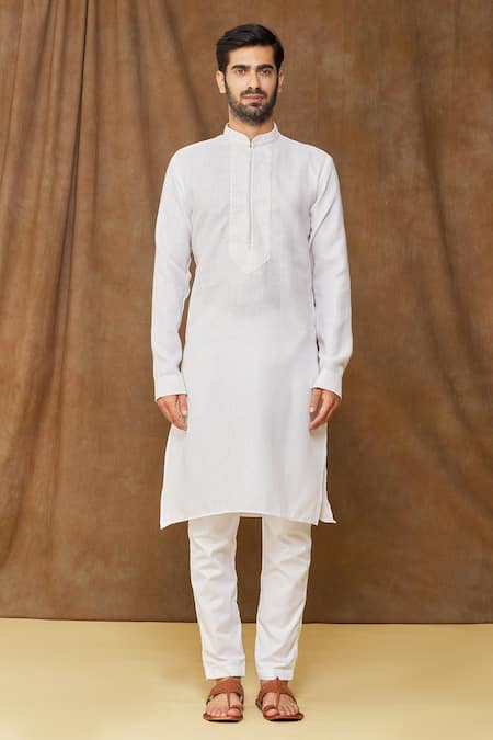 Arihant Rai Sinha Off White Linen, Cotton Kurta Online at Aza Fashions Arihant Rai Sinha_Off White Linen, Cotton Kurta _Online_at_Aza_Fashions
