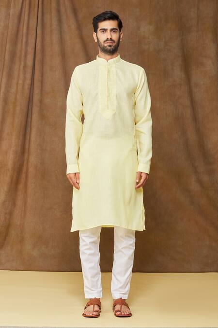 Arihant Rai Sinha Yellow Linen, Cotton Full Sleeve Kurta Online at Aza Fashions Arihant Rai Sinha_Yellow Linen, Cotton Full Sleeve Kurta _Online_at_Aza_Fashions