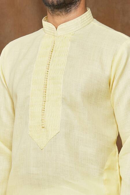 Shop Arihant Rai Sinha Yellow Linen, Cotton Full Sleeve Kurta Online at Aza Fashions Shop_Arihant Rai Sinha_Yellow Linen, Cotton Full Sleeve Kurta _Online_at_Aza_Fashions