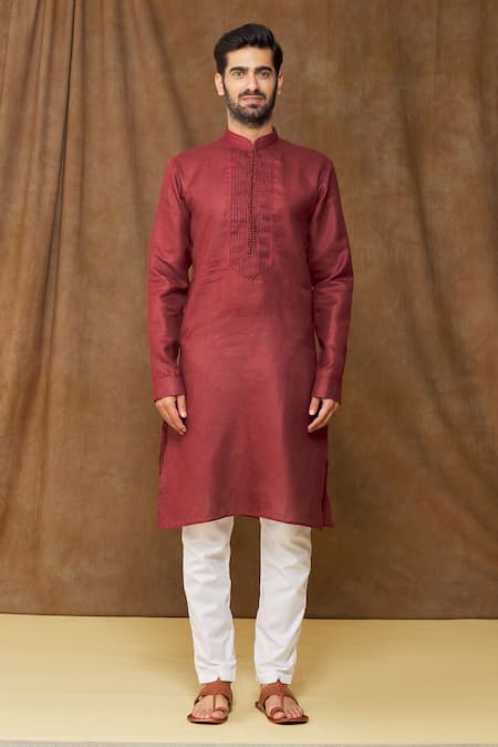 Arihant Rai Sinha Wine Linen, Cotton Full Sleeve Kurta Online at Aza Fashions Arihant Rai Sinha_Wine Linen, Cotton Full Sleeve Kurta _Online_at_Aza_Fashions
