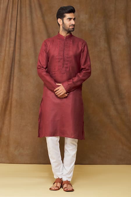 Buy Arihant Rai Sinha Wine Linen, Cotton Full Sleeve Kurta Online at Aza Fashions Buy_Arihant Rai Sinha_Wine Linen, Cotton Full Sleeve Kurta _Online_at_Aza_Fashions