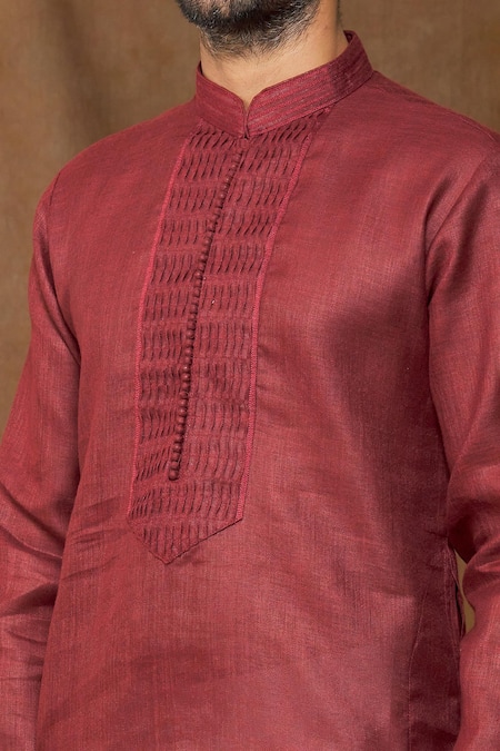 Shop Arihant Rai Sinha Wine Linen, Cotton Full Sleeve Kurta Online at Aza Fashions Shop_Arihant Rai Sinha_Wine Linen, Cotton Full Sleeve Kurta _Online_at_Aza_Fashions