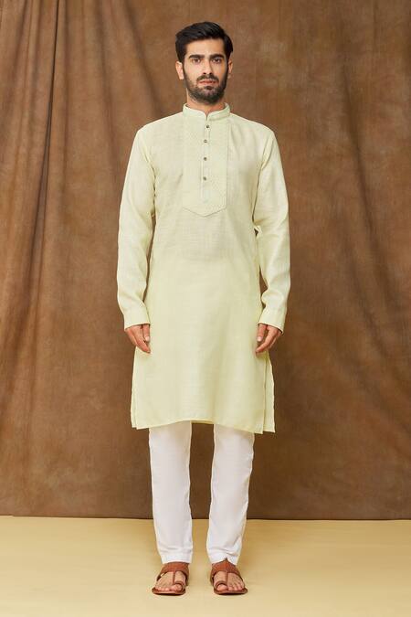 Arihant Rai Sinha Green Linen, Cotton Kurta Online at Aza Fashions Arihant Rai Sinha_Green Linen, Cotton Kurta _Online_at_Aza_Fashions