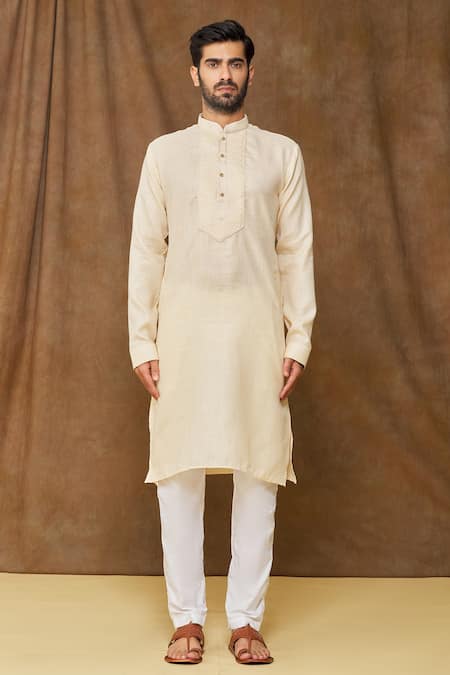 Arihant Rai Sinha Beige Linen, Cotton Pintuck Bodice Kurta Online at Aza Fashions Arihant Rai Sinha_Beige Linen, Cotton Pintuck Bodice Kurta _Online_at_Aza_Fashions