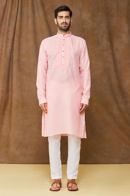 Arihant Rai Sinha Pink Linen, Cotton Pintuck Bodice Kurta Online at Aza Fashions Arihant Rai Sinha_Pink Linen, Cotton Pintuck Bodice Kurta _Online_at_Aza_Fashions