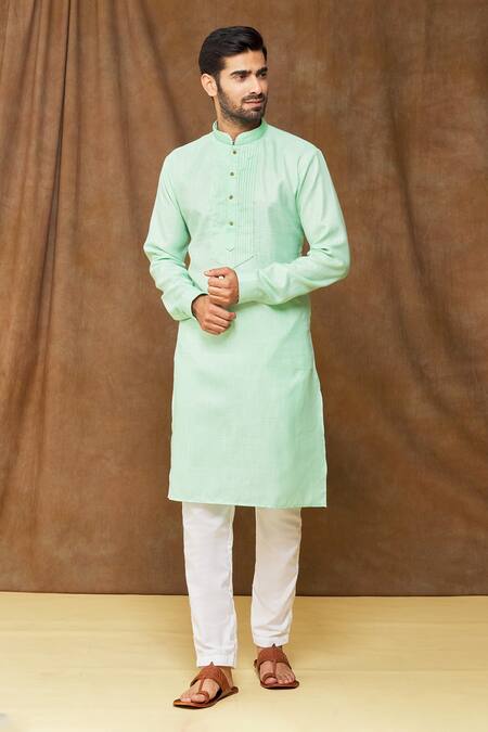 Buy Arihant Rai Sinha Green Linen, Cotton Pintuck Bodice Kurta Online at Aza Fashions Buy_Arihant Rai Sinha_Green Linen, Cotton Pintuck Bodice Kurta _Online_at_Aza_Fashions