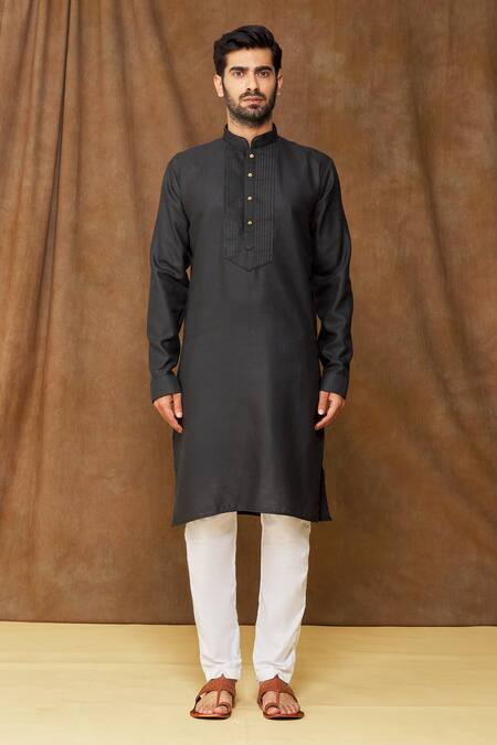 Arihant Rai Sinha_Black Linen, Cotton Kurta _Online_at_Aza_Fashions
