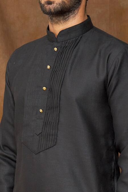 Shop_Arihant Rai Sinha_Black Linen, Cotton Kurta _Online_at_Aza_Fashions