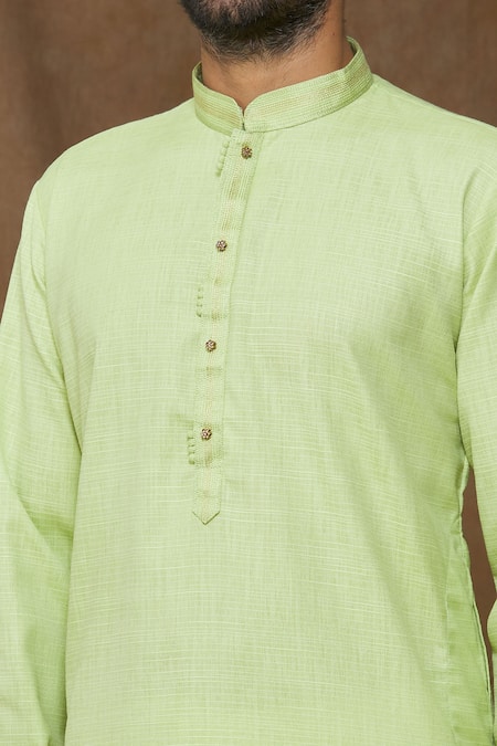 Shop Arihant Rai Sinha Green Linen, Cotton Plain Kurta Online at Aza Fashions Shop_Arihant Rai Sinha_Green Linen, Cotton Plain Kurta _Online_at_Aza_Fashions