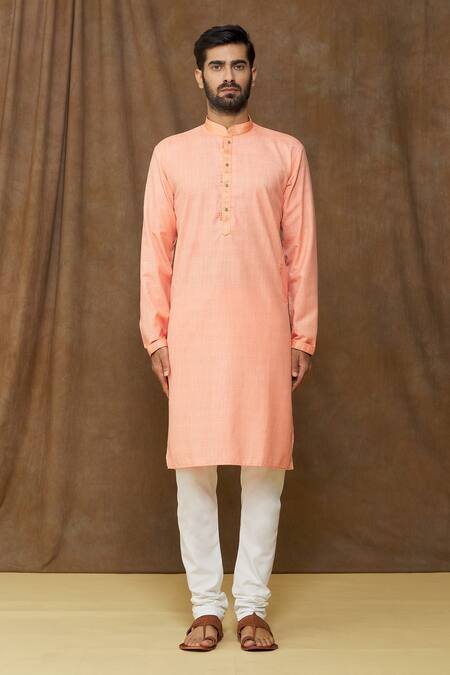 Arihant Rai Sinha Pink Linen, Cotton Embroidery Straight Kurta Online at Aza Fashions Arihant Rai Sinha_Pink Linen, Cotton Embroidery Straight Kurta _Online_at_Aza_Fashions