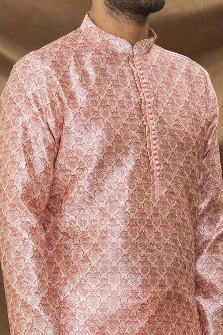 Shop_Arihant Rai Sinha_Pink Jacquard, Silk Embroidery Mughal Pattern Kurta _Online_at_Aza_Fashions
