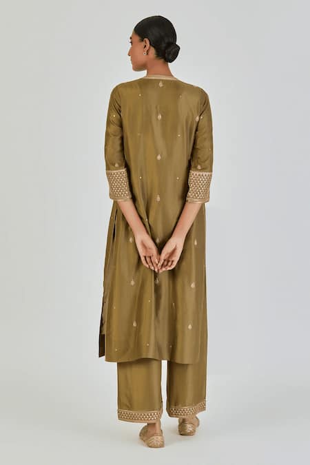 Lajjoo C Nida Parakeet Embroidered Kurta With Palazzo 