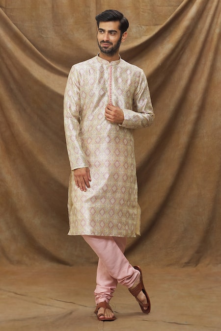 Buy Arihant Rai Sinha Cream Jacquard, , Chanderi Embroidery Geometric Pattern Kurta Set Online at Aza Fashions Buy_Arihant Rai Sinha_Cream Jacquard, , Chanderi Embroidery Geometric Pattern Kurta Set _Online_at_Aza_Fashions