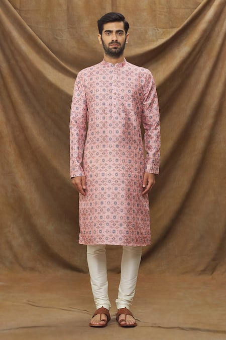 Arihant Rai Sinha Pink Jacquard, Silk, Chanderi Embroidery Floral Pattern Kurta Set Online at Aza Fashions Arihant Rai Sinha_Pink Jacquard, Silk, Chanderi Embroidery Floral Pattern Kurta Set _Online_at_Aza_Fashions