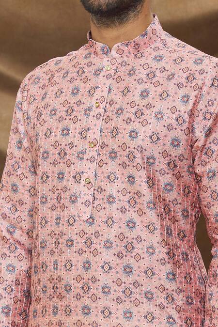 Shop Arihant Rai Sinha Pink Jacquard, Silk, Chanderi Embroidery Floral Pattern Kurta Set Online at Aza Fashions Shop_Arihant Rai Sinha_Pink Jacquard, Silk, Chanderi Embroidery Floral Pattern Kurta Set _Online_at_Aza_Fashions