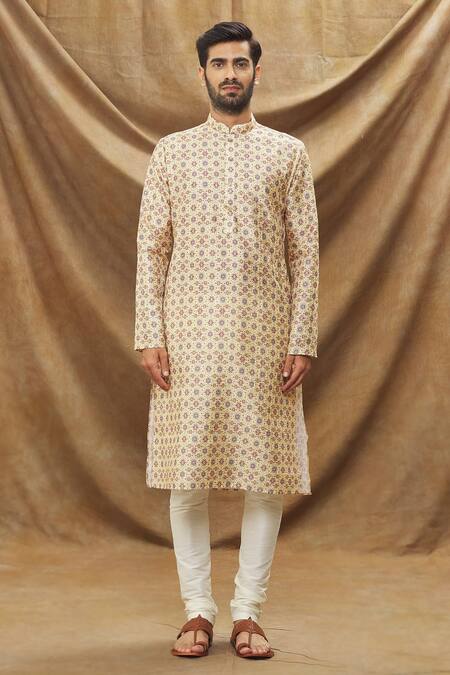 Buy Arihant Rai Sinha Yellow Jacquard, Silk, Chanderi Floral Pattern And Thread Work Kurta Set Online at Aza Fashions Buy_Arihant Rai Sinha_Yellow Jacquard, Silk, Chanderi Floral Pattern And Thread Work Kurta Set _Online_at_Aza_Fashions