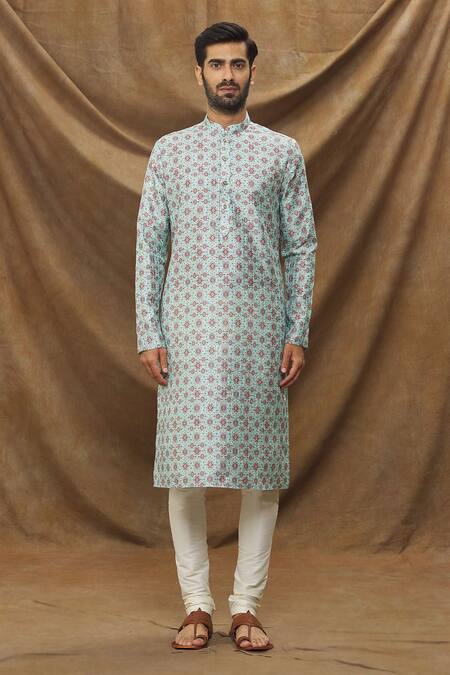 Arihant Rai Sinha Green Jacquard, Chanderi Silk Embroidery Thread Work Kurta Set Online at Aza Fashions Arihant Rai Sinha_Green Jacquard, Chanderi Silk Embroidery Thread Work Kurta Set _Online_at_Aza_Fashions