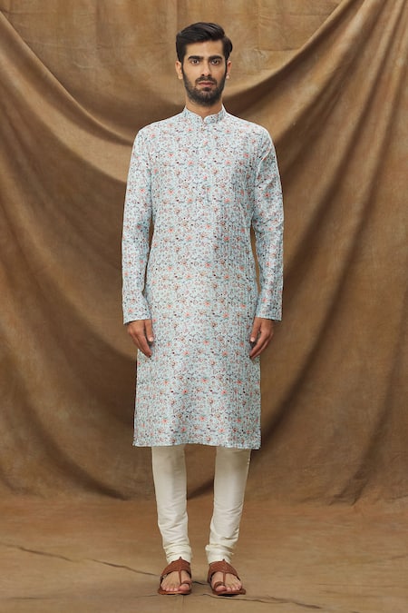 Buy Arihant Rai Sinha Blue Jacquard, Silk, Chanderi Embroidery Thread Work And Floral Pattern Kurta Set Online at Aza Fashions Buy_Arihant Rai Sinha_Blue Jacquard, Silk, Chanderi Embroidery Thread Work And Floral Pattern Kurta Set _Online_at_Aza_Fashions