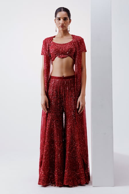 Istya Sequin Embroidered Jacket Pant Set 