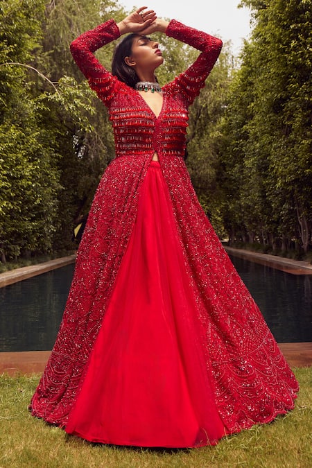 Istya Sequin Embroidered Jacket & Net Skirt Set 