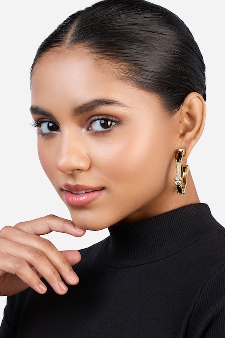 Isharya Black Crystal Optic Hoop Earrings