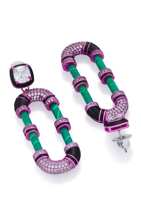 Isharya_Multi Color Crystals Hyper Hoop Earrings_Online_at_Aza_Fashions