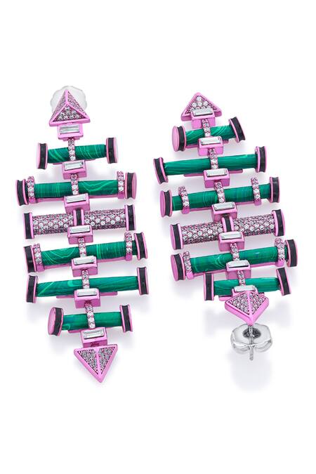 Isharya_Multi Color Crystals, Cut Work Hyper Geometric Earrings_Online_at_Aza_Fashions
