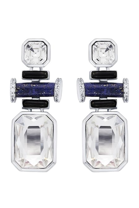 Shop Isharya Blue Crystals Drop Earrings at Aza Fashions Shop_Isharya_Blue Crystals Drop Earrings _at_Aza_Fashions