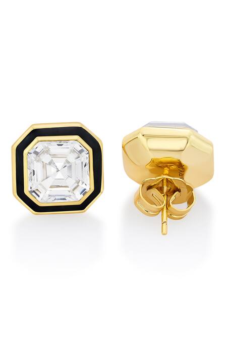 Isharya_Gold Plated Crystal, Enamel Moss Octa Studs_Online_at_Aza_Fashions