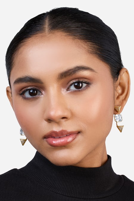 Isharya Gold Plated Crystals, Cut Work Carol Prism Quad Studs