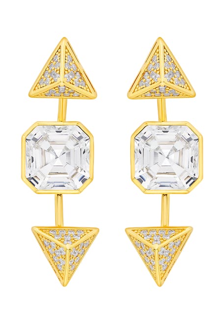 Shop Isharya Gold Plated Crystals, Cut Work Carol Prism Quad Studs at Aza Fashions Shop_Isharya_Gold Plated Crystals, Cut Work Carol Prism Quad Studs _at_Aza_Fashions
