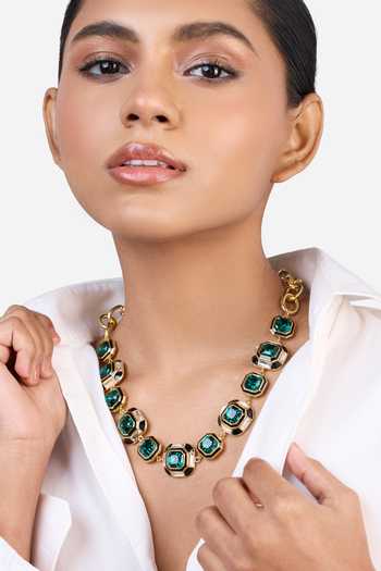 Buy Isharya Green Evelyn Quad Crystal Necklace at Aza Fashions Buy_Isharya_Green Evelyn Quad Crystal Necklace_at_Aza_Fashions