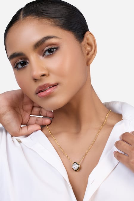 Isharya Gold Plated Chrome Iris Chain Long Pendant Necklace 