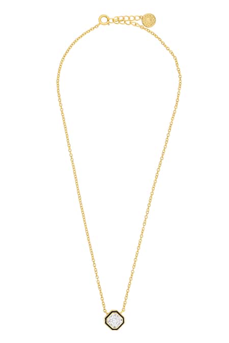 Shop Isharya Gold Plated Chrome Iris Chain Long Pendant Necklace at Aza Fashions Shop_Isharya_Gold Plated Chrome Iris Chain Long Pendant Necklace _at_Aza_Fashions