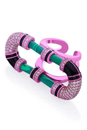 Isharya Multi Color Enamel, Cubic Zirconia, Malachite Streak Loop Embellished Ring 2