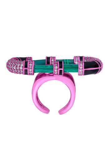 Isharya Multi Color Enamel, Cubic Zirconia, Malachite Streak Loop Embellished Ring 3