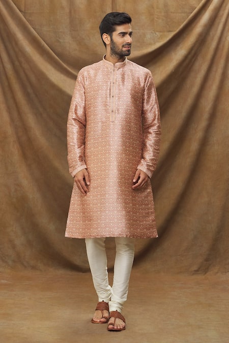 Buy_Arihant Rai Sinha_Pink Chanderi , Embroidery Botanical Print Kurta Set _Online_at_Aza_Fashions