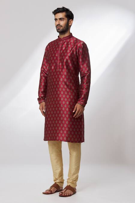 Buy Arihant Rai Sinha Maroon Silk Embroidery Floret Print Kurta Online at Aza Fashions Buy_Arihant Rai Sinha_Maroon Silk Embroidery Floret Print Kurta_Online_at_Aza_Fashions