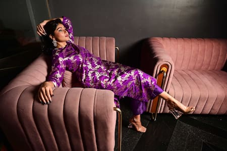 Buy_Vishwa By Pinki Sinha_Purple Silk Embroidery Round Neck Banarsi Kurta With Pant _Online_at_Aza_Fashions