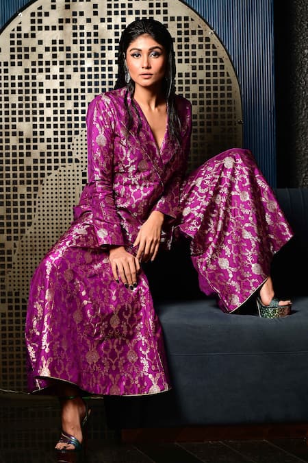 Vishwa By Pinki Sinha Banarsi Silk Blazer With Sharara 