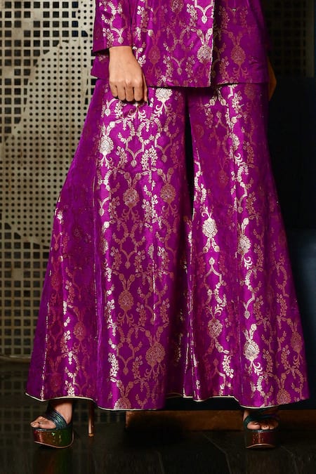 Vishwa By Pinki Sinha_Purple Silk Embroidery Banarsi Blazer With Sharara _at_Aza_Fashions